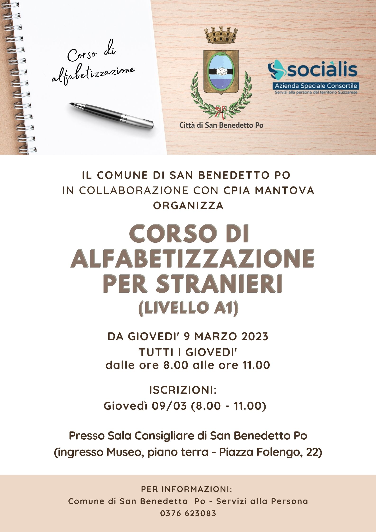 Corso di alfabetizzazione marzo 2023 – San Benedetto Po
